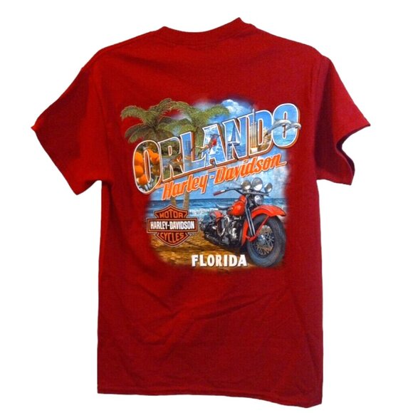 Harley Davidson Orlando Florida T Shirt Mens Small Red Biker Motorcycle Tee - Picture 4 of 14